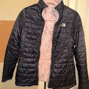 The North Face Black Quilted Jacket with Pink Plush Lining